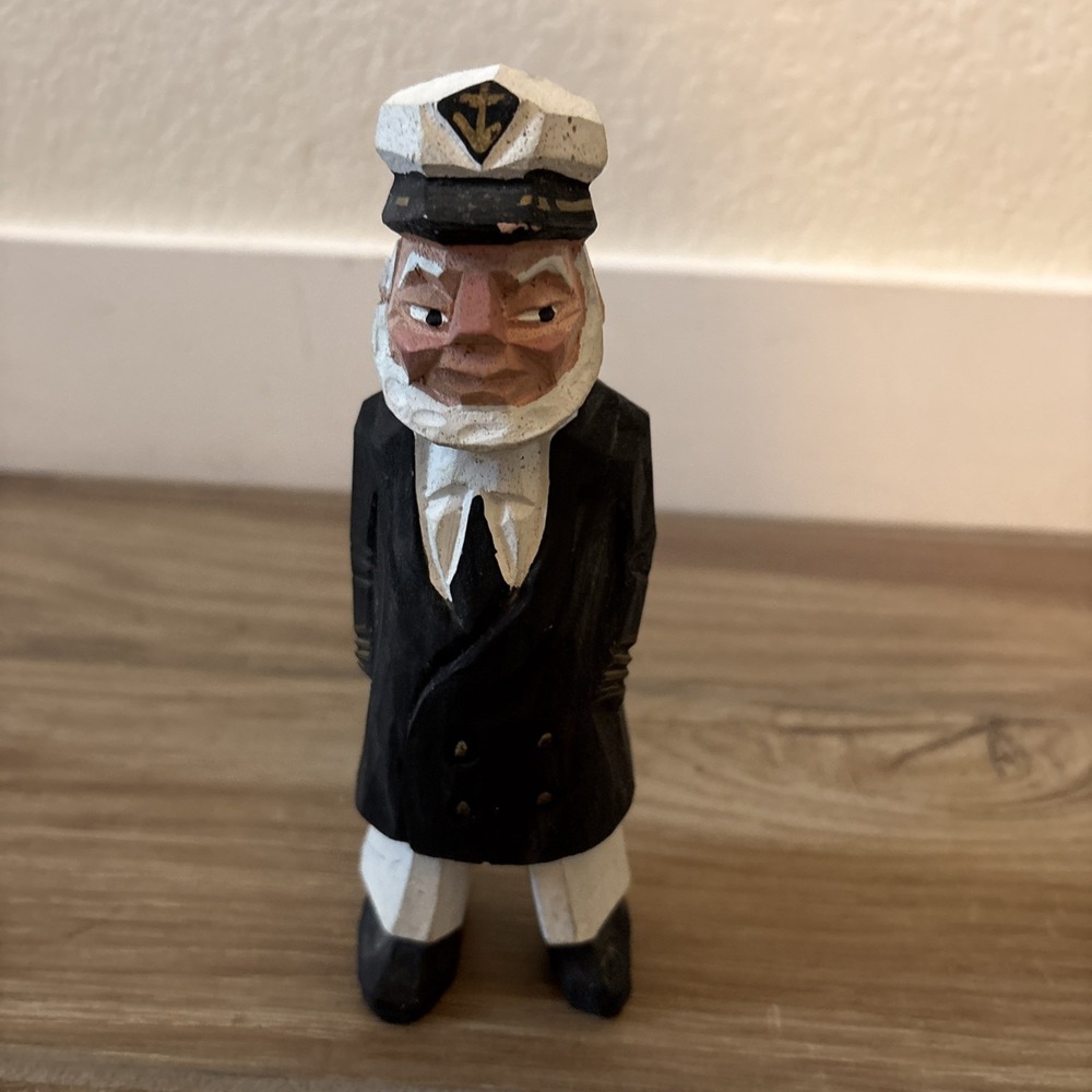 Rare German Black Forest? Wood Hand Carved Folk Art Sailor Captain Large 7 1/4 H